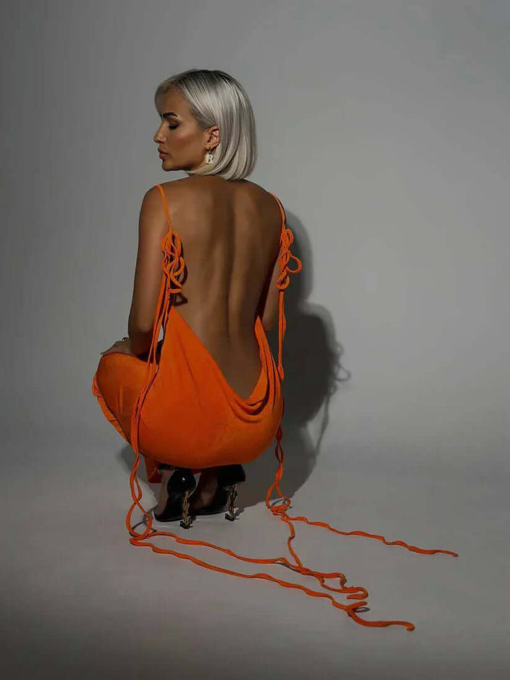Women's Backless Halter Midi Dress