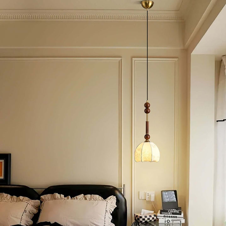 Elegant Glass Pendant Lamp with Wooden & Brass Accents