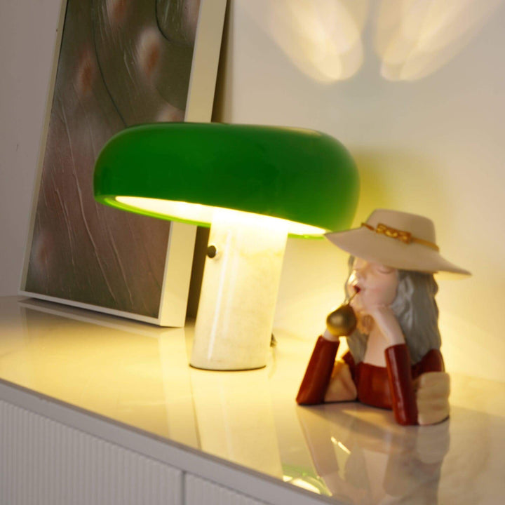 Carrara Marble Table Lamp with Glazed Metal Reflector