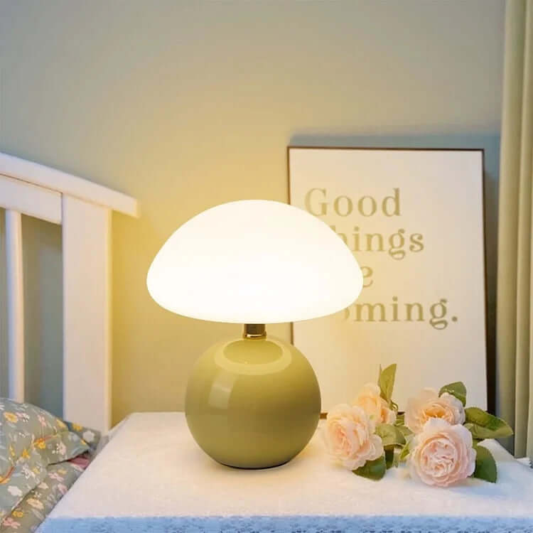 Ceramic Mushroom Lamp with Adjustable LED Light