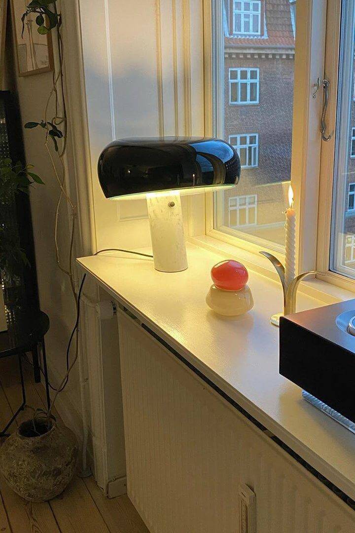 Carrara Marble Table Lamp with Glazed Metal Reflector