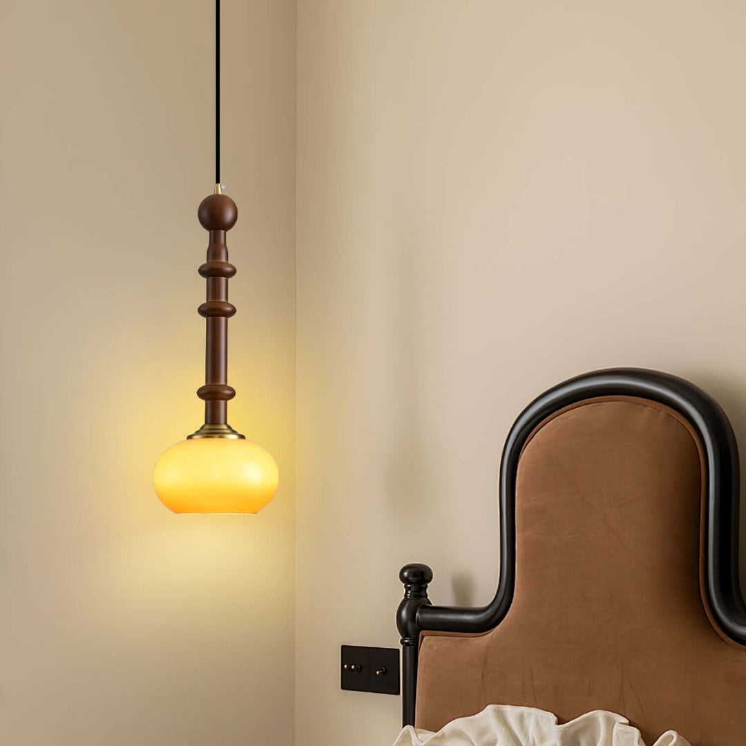 Elegant Glass Pendant Lamp with Wooden & Brass Accents