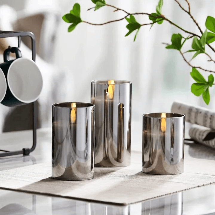 Set of 3 Realistic LED Flameless Candles with Glass Casing