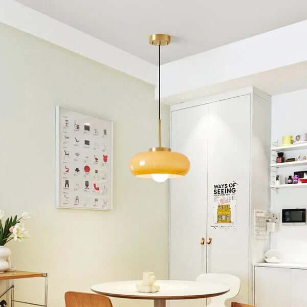 Copper & Glass Chandelier, Modern Pendant Light Fixture