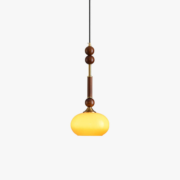 Elegant Glass Pendant Lamp with Wooden & Brass Accents