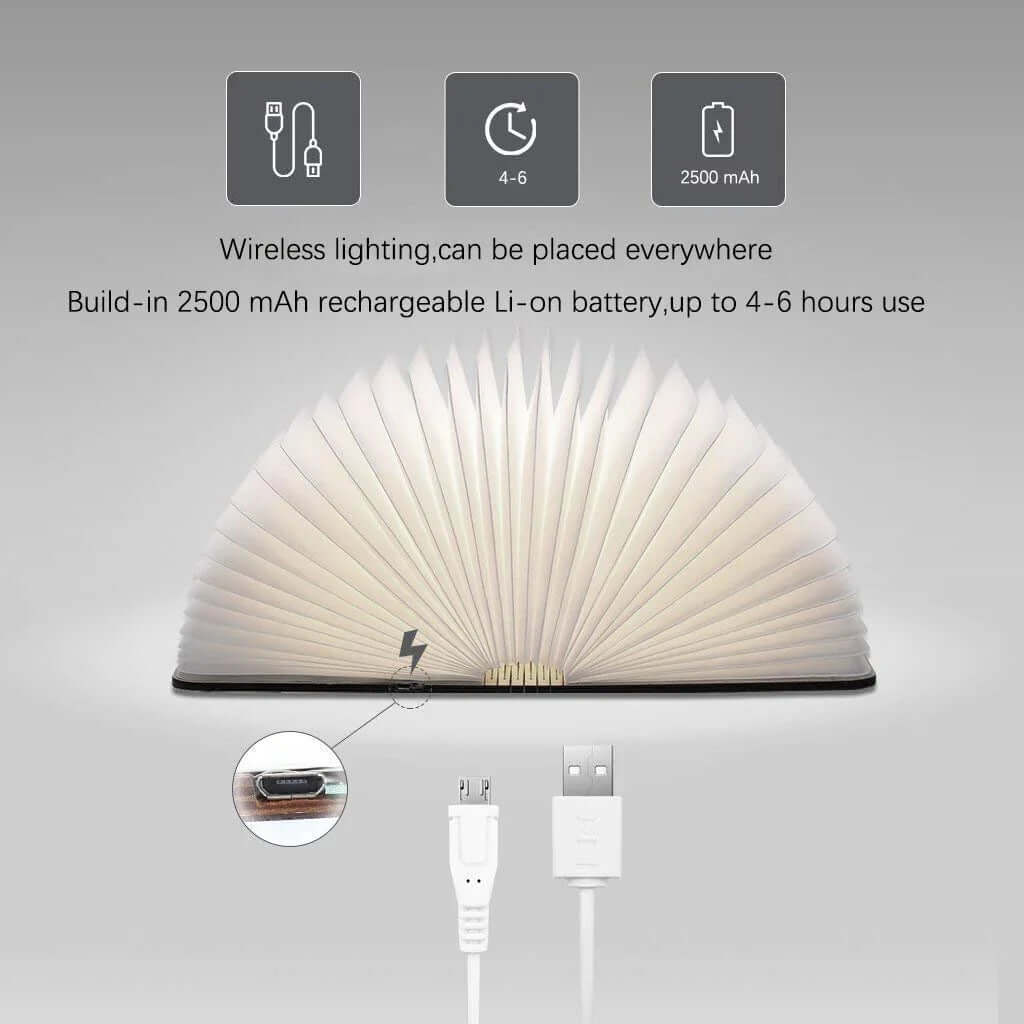 LED Book Lamp, Rechargeable, Dimmable, Brown, 22cm