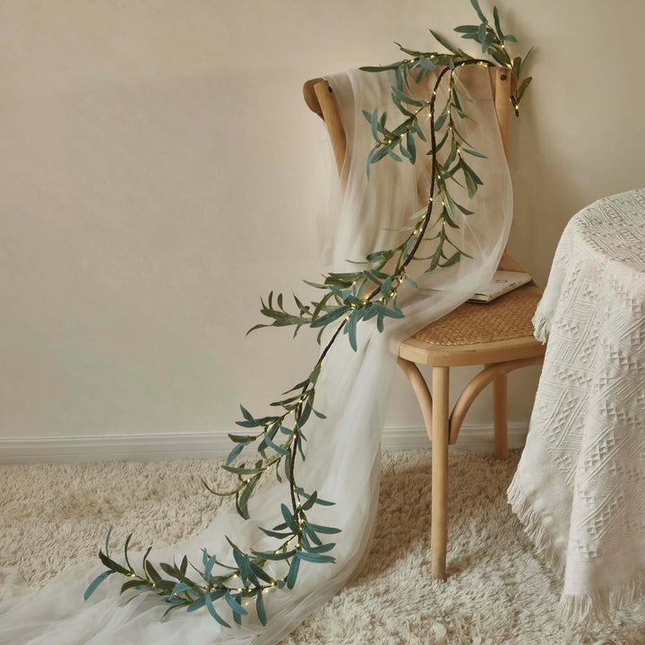 72 Inch Lighted Olive Branch Garland with 96 LEDs
