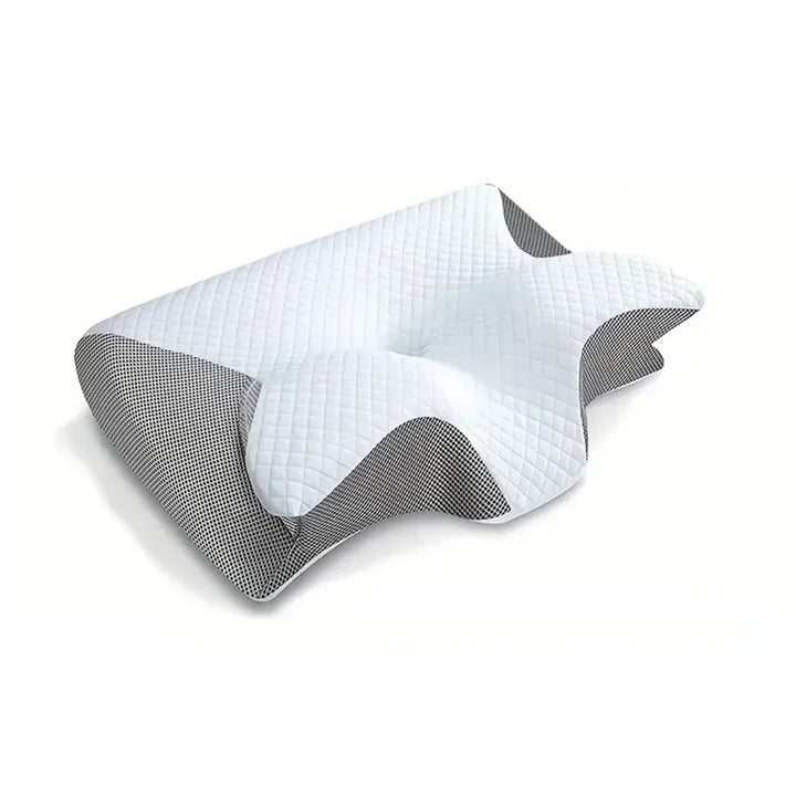 "2-in-1 memory foam cervical pillow, ergonomic design, contoured neck support, premium comfort, suitable for all sleepers."