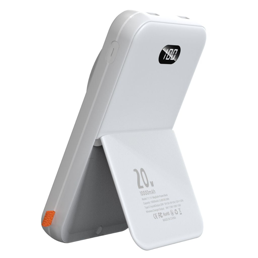2-in-1 PowerBank with wireless, Type-C charging; sleek design, LED display, magnetic attachment, dual port for fast charge.