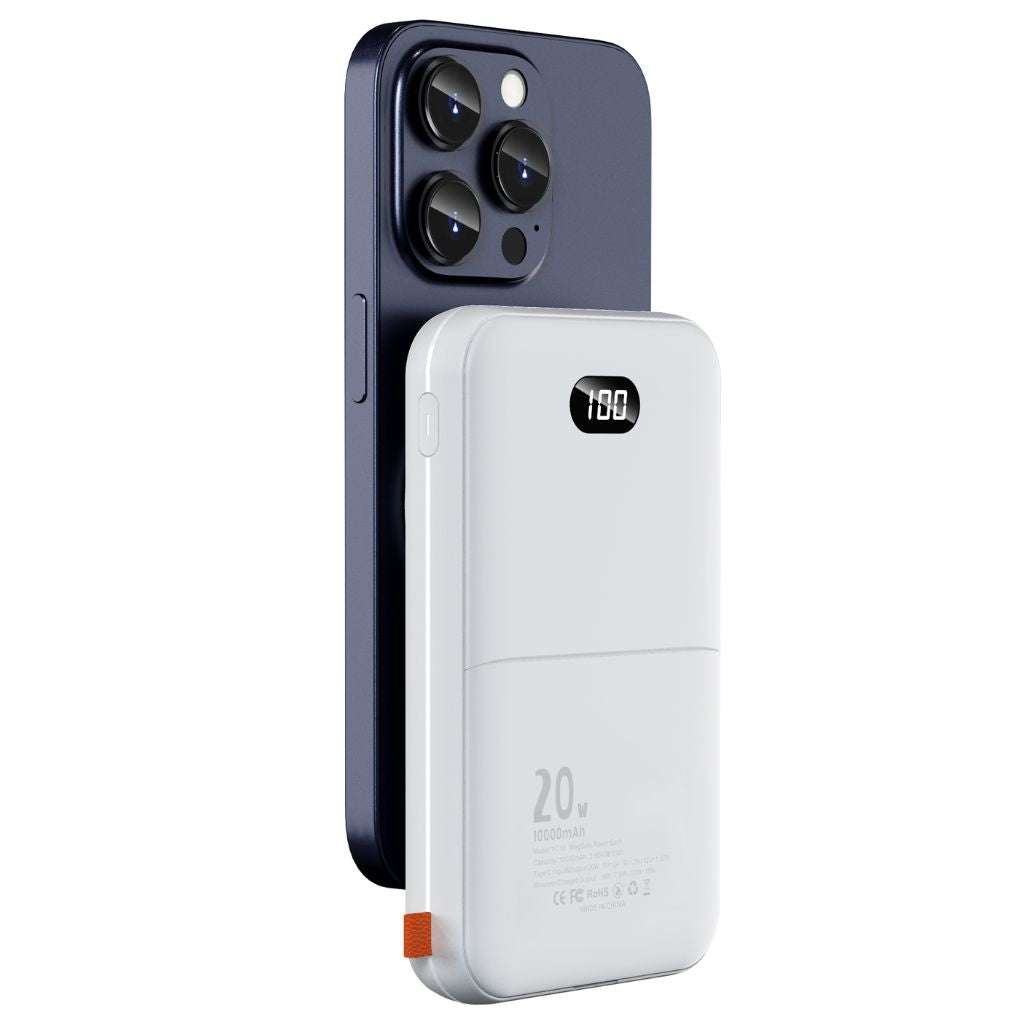 2-in-1 PowerBank with wireless, Type-C charging; sleek design, LED display, magnetic attachment, dual port for fast charge.