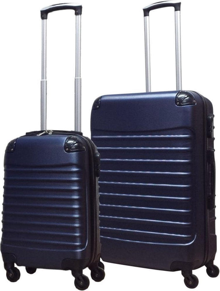 Durable 2-piece ABS hard shell suitcase set for vacation and weekend trips, featuring spinner wheels.