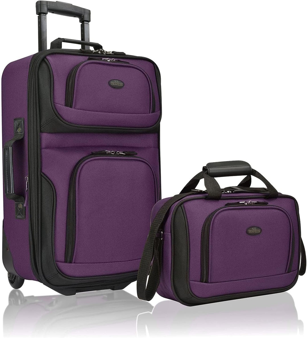 Expandable 2-piece carry-on luggage set with smooth skate wheels. Softside for flexible packing.
