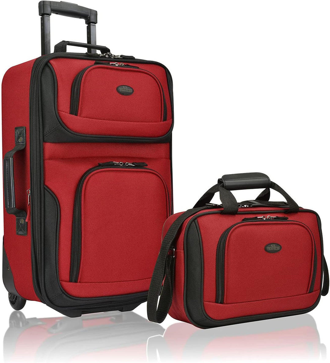 Travel with ease: 2-piece expandable softside carry-on luggage set with tote bag & wheels.