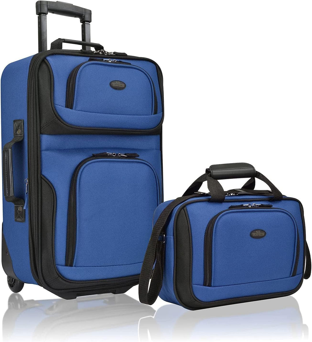 Softside 2-piece carry-on luggage set with matching tote bag, expandable for extra space.