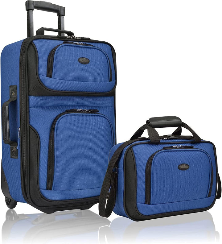Softside 2-piece carry-on luggage set with matching tote bag, expandable for extra space.