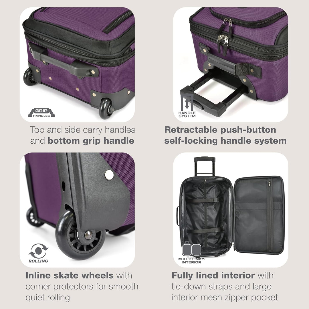 Convenient 2-piece carry-on luggage set, softside & expandable, perfect for all your travel needs.