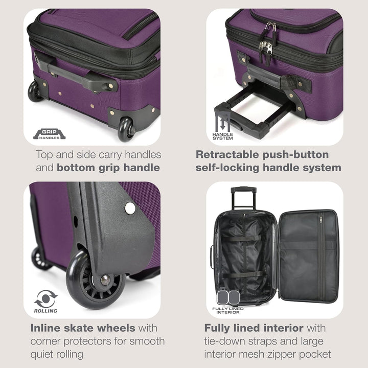 Convenient 2-piece carry-on luggage set, softside & expandable, perfect for all your travel needs.