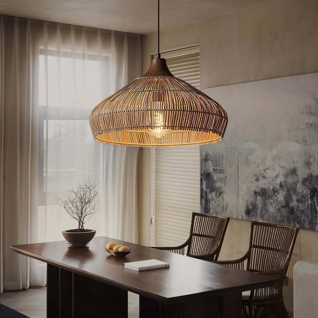 Woven Rattan Pendant Light - Handcrafted Bohemian Decor