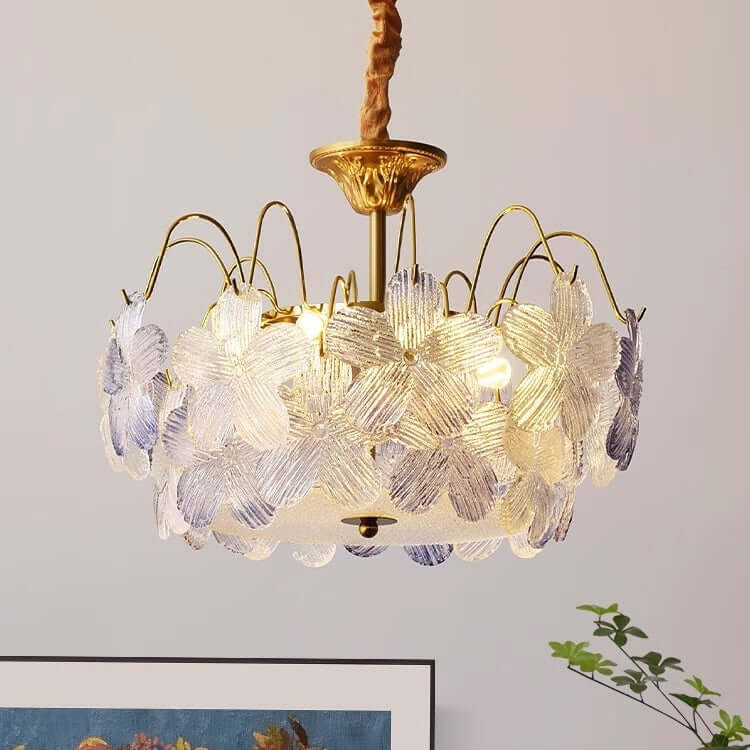 Floral Stained Glass Chandelier for Living Room