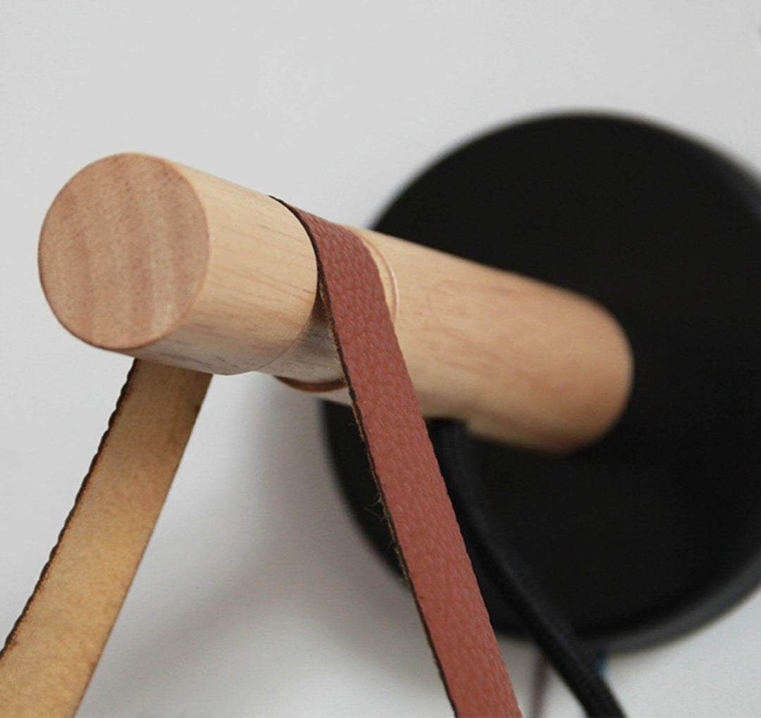 Conical Wooden Wall Light with Leather Strap