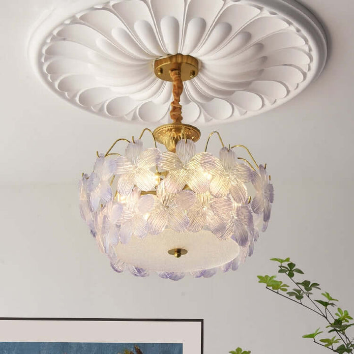 Floral Stained Glass Chandelier for Living Room