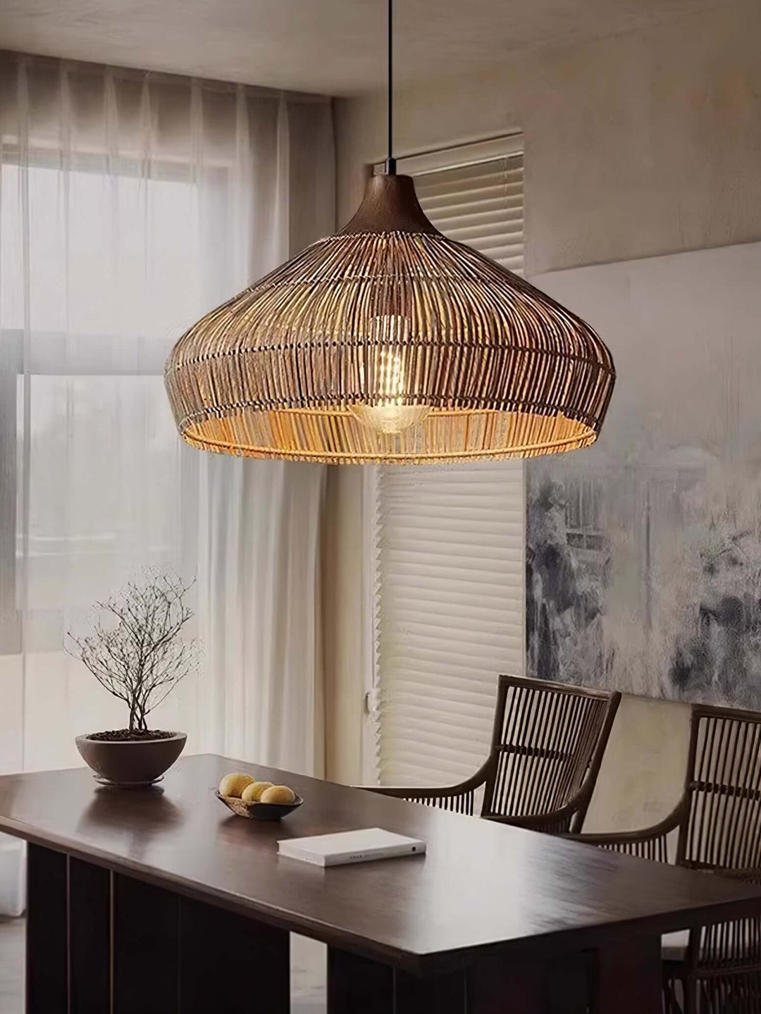 Woven Rattan Pendant Light - Handcrafted Bohemian Decor