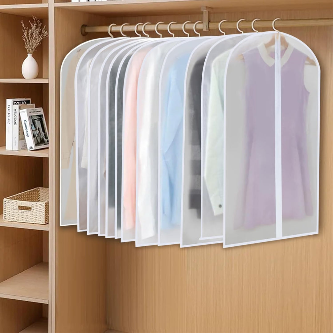 24 clear PEVA garment bags for easy identification and clothing protection.