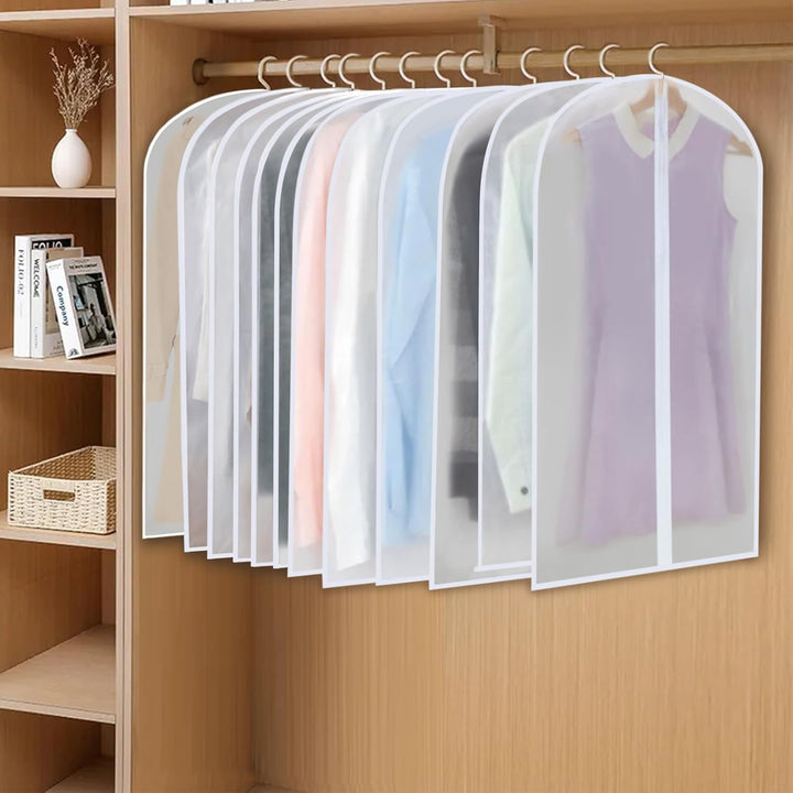 24 clear PEVA garment bags for easy identification and clothing protection.