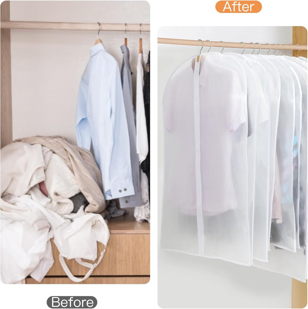Breathable PEVA covers for suits, dresses, & coats, 24-pack for extensive storage.