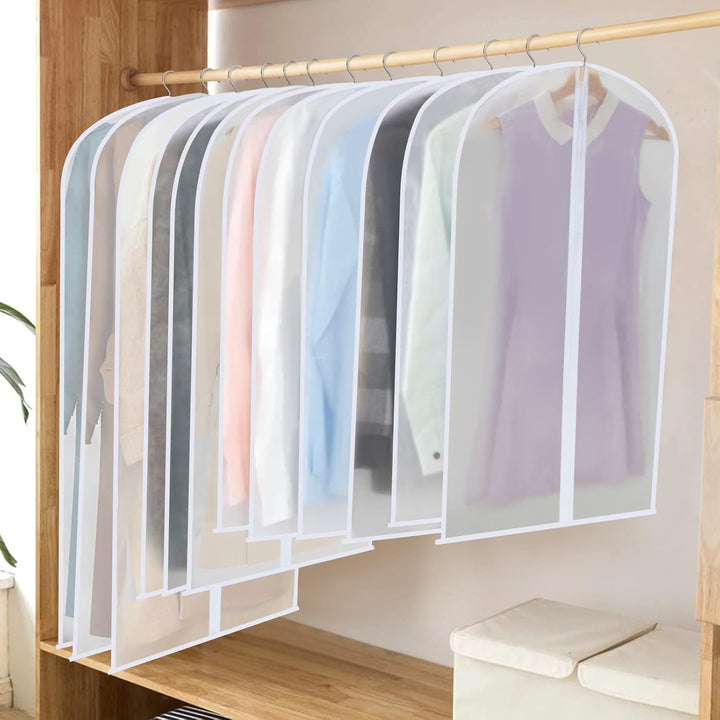 Breathable PEVA suit & dress covers for long-term clothing storage in 3 sizes.