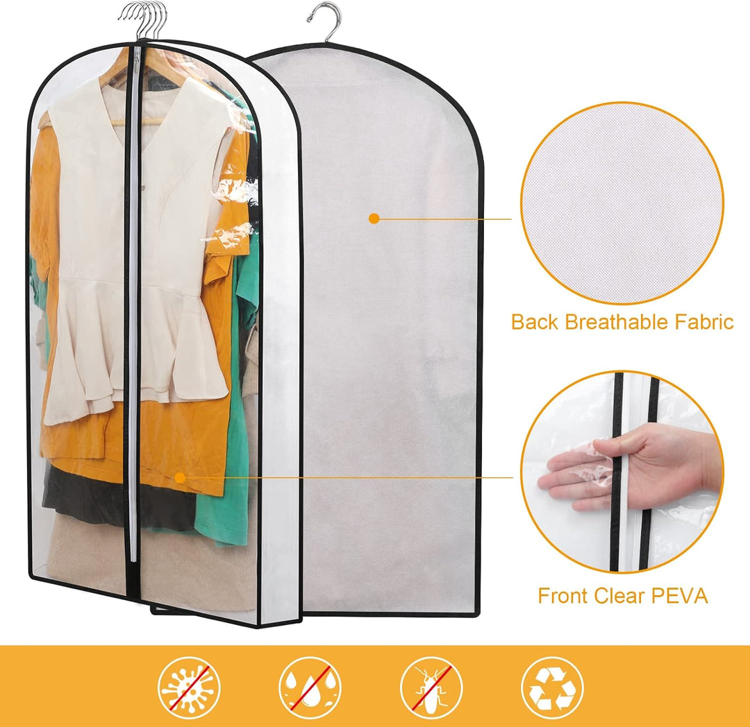 Safeguard clothes with 24 breathable PEVA garment bags, an essential storage solution.