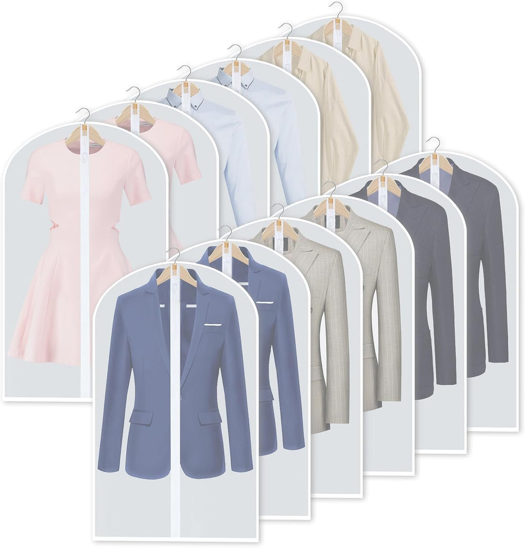 Heavy-duty PEVA garment covers, 24-pack, keep clothes fresh & protected.