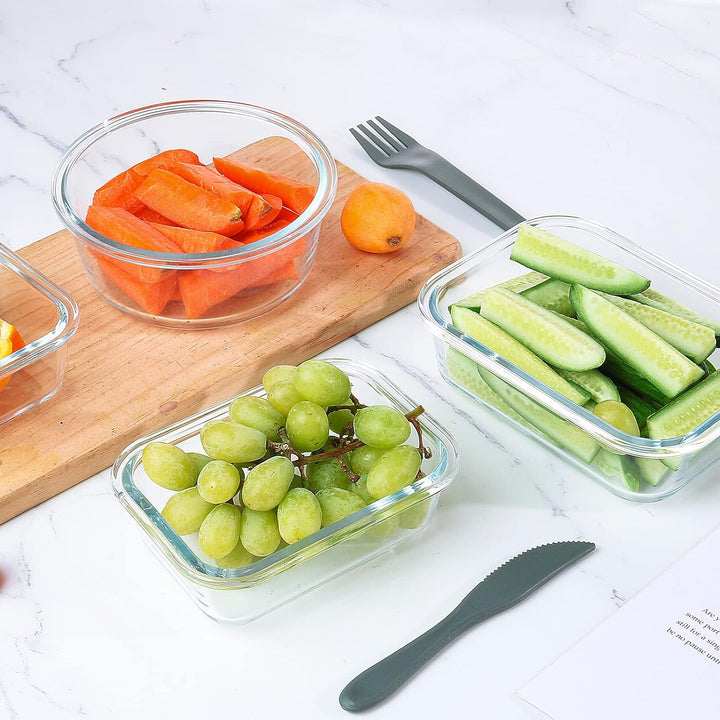 24-piece airtight glass food storage set for meal prep & leftovers. BPA-free, oven, freezer, microwave safe.