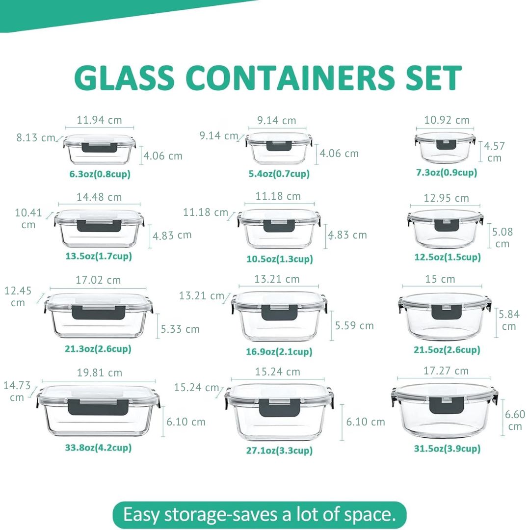 Keep food fresh with this 24-piece airtight glass storage set. Perfect for meal prep, leftovers & organization.