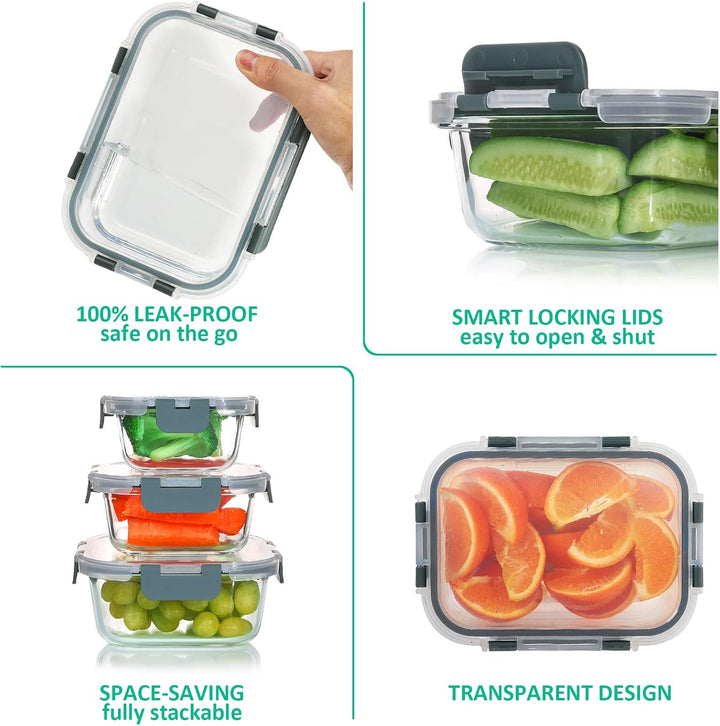 Versatile 24-piece airtight glass food storage set for meal prep, oven, freezer. BPA-free containers.