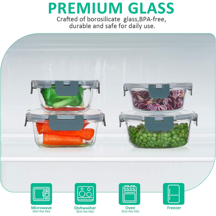 Airtight 24-piece glass food storage set keeps meals fresh. Perfect for leftovers, oven, microwave safe.