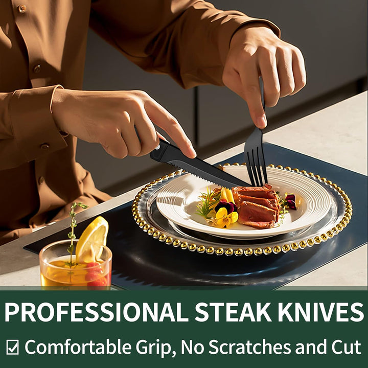 Modern 24-piece black flatware set, offering a sophisticated touch to your dining experience.