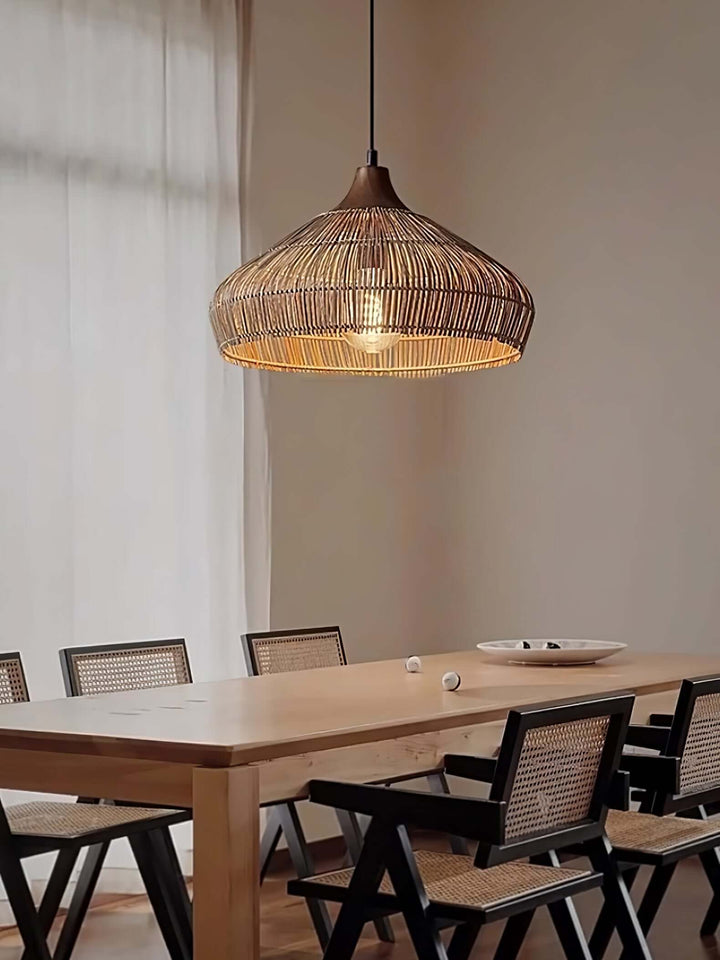 Woven Rattan Pendant Light - Handcrafted Bohemian Decor