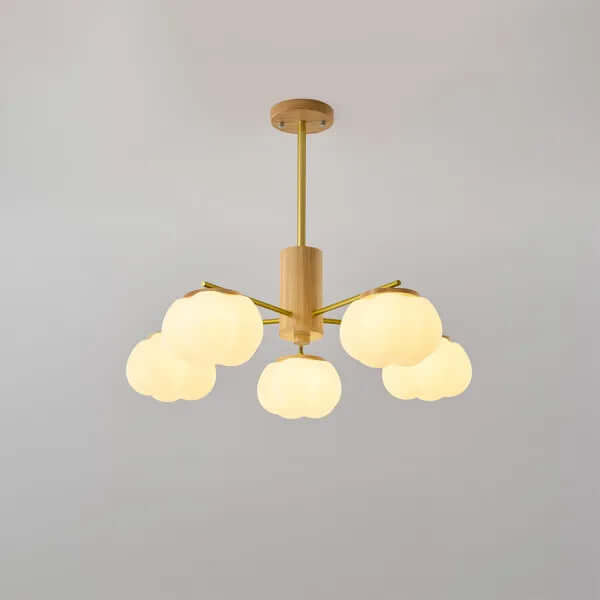 Modern Wooden Chandelier with Cotton Balls