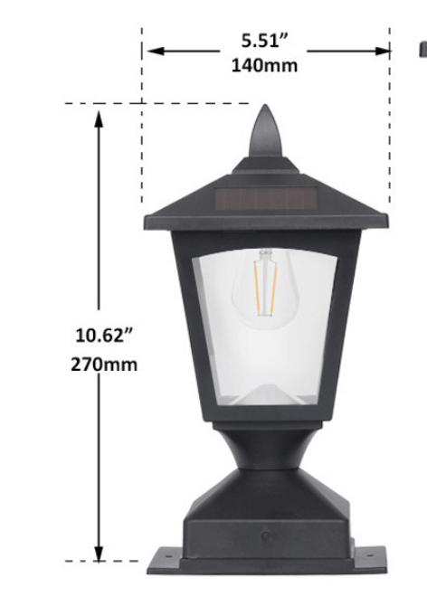 Outdoor Black Metal Lantern Post Light - IP44 Weatherproof