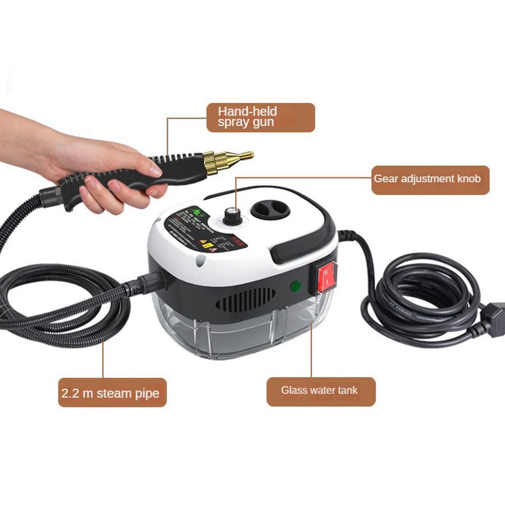 Chemical-free 2500W high-pressure steam cleaner ensures safe & effective home & kitchen sanitizing.