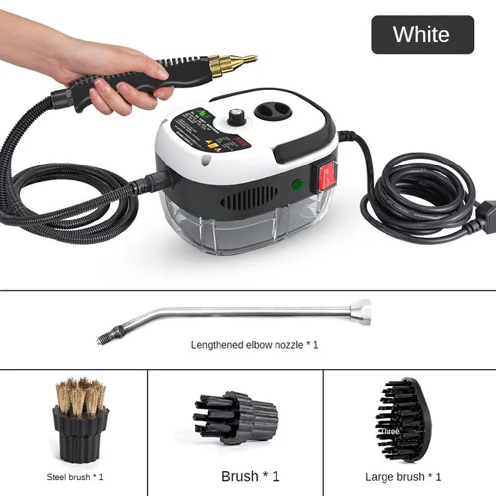 Using 2500W high-pressure steam cleaner to deep clean grout and hard-to-reach areas in kitchen.