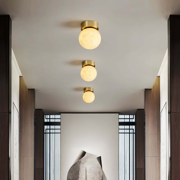 Alabaster Globe Ceiling Light with Brass Detailing