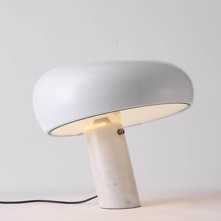 Carrara Marble Table Lamp with Glazed Metal Reflector