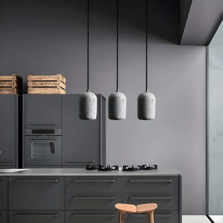 Modern Industrial Pendant Light Fixture, Cement, Glass, Dia 16cm