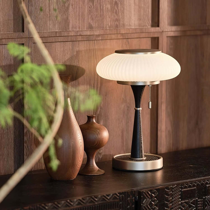 Elegant Mushroom Table Lamp with Wooden Base