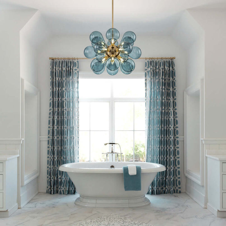 Blue Glass Bubble Chandelier 65cm