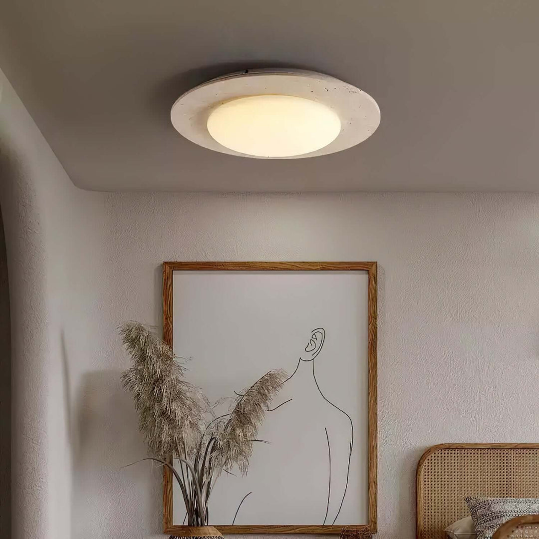Dome Ceiling Light, Travertine & Wood, 30cm