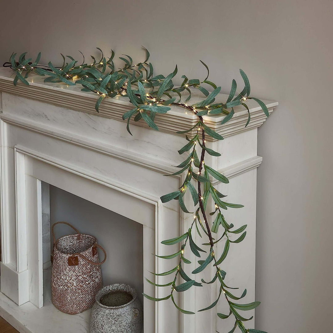 72 Inch Lighted Olive Branch Garland with 96 LEDs