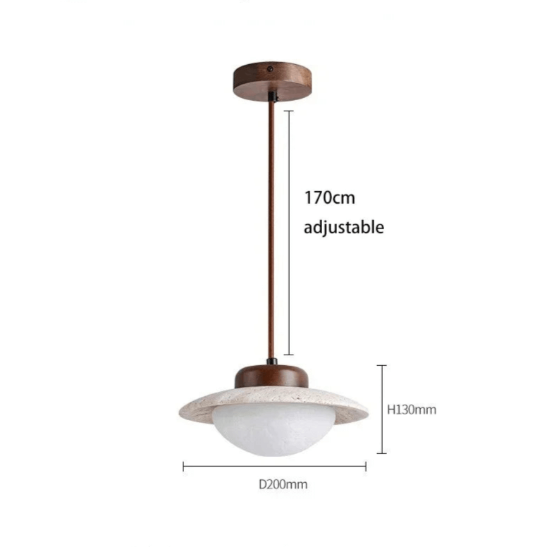 Vintage Walnut & Stone Pendant Light with LED